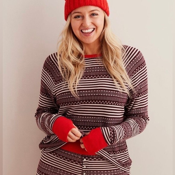 Aerie Burgundy & Red Fair Isle Crew Neck Long Sleeve Thermal Size Medium - Picture 1 of 9